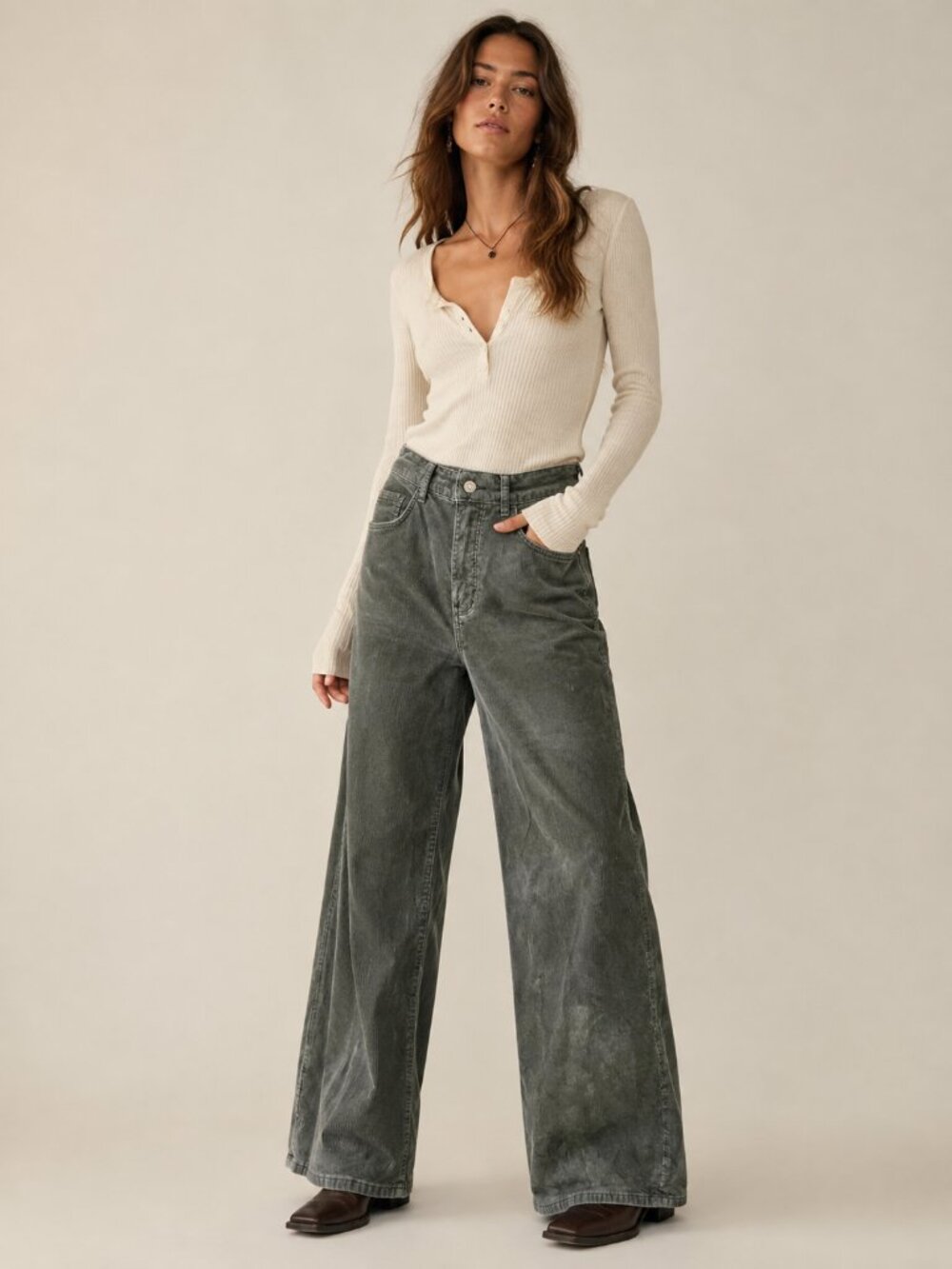Pilcro Anthropologie Olive Green Corduroy Wide Leg High Rise Pants